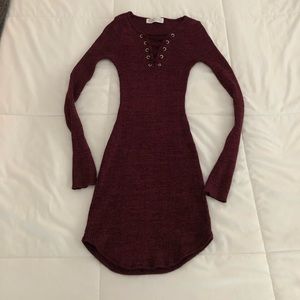 Lace Up Bodycon Sweater Dress